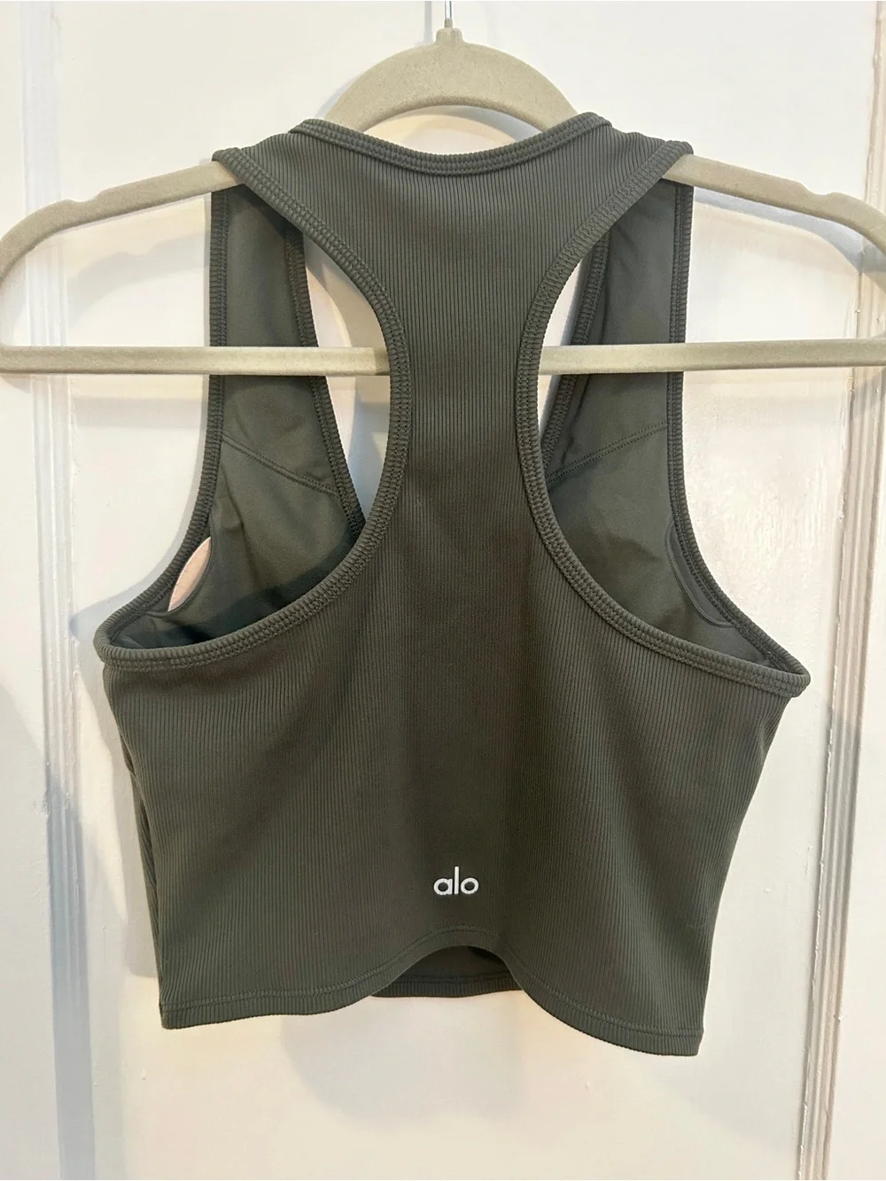 ALO Yoga Ribbed V-Neck Racerback Crop Tank - Olive